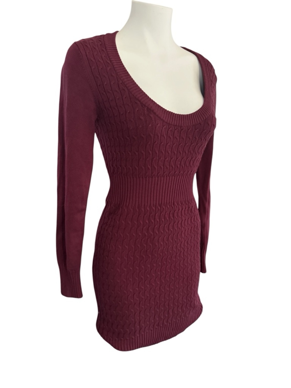 Guess Cable Knit Scoop Neck Bodycon Sweater Dress - raspberry plum, Sz M